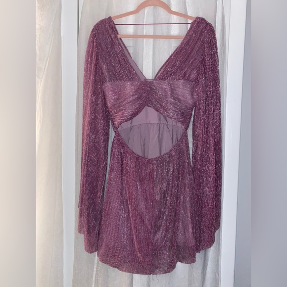 AEL Amy Enjoy Life Flowey Wing Sleeve Purple Sparkle Mini-Dress Sz: Small - Picture 3 of 10